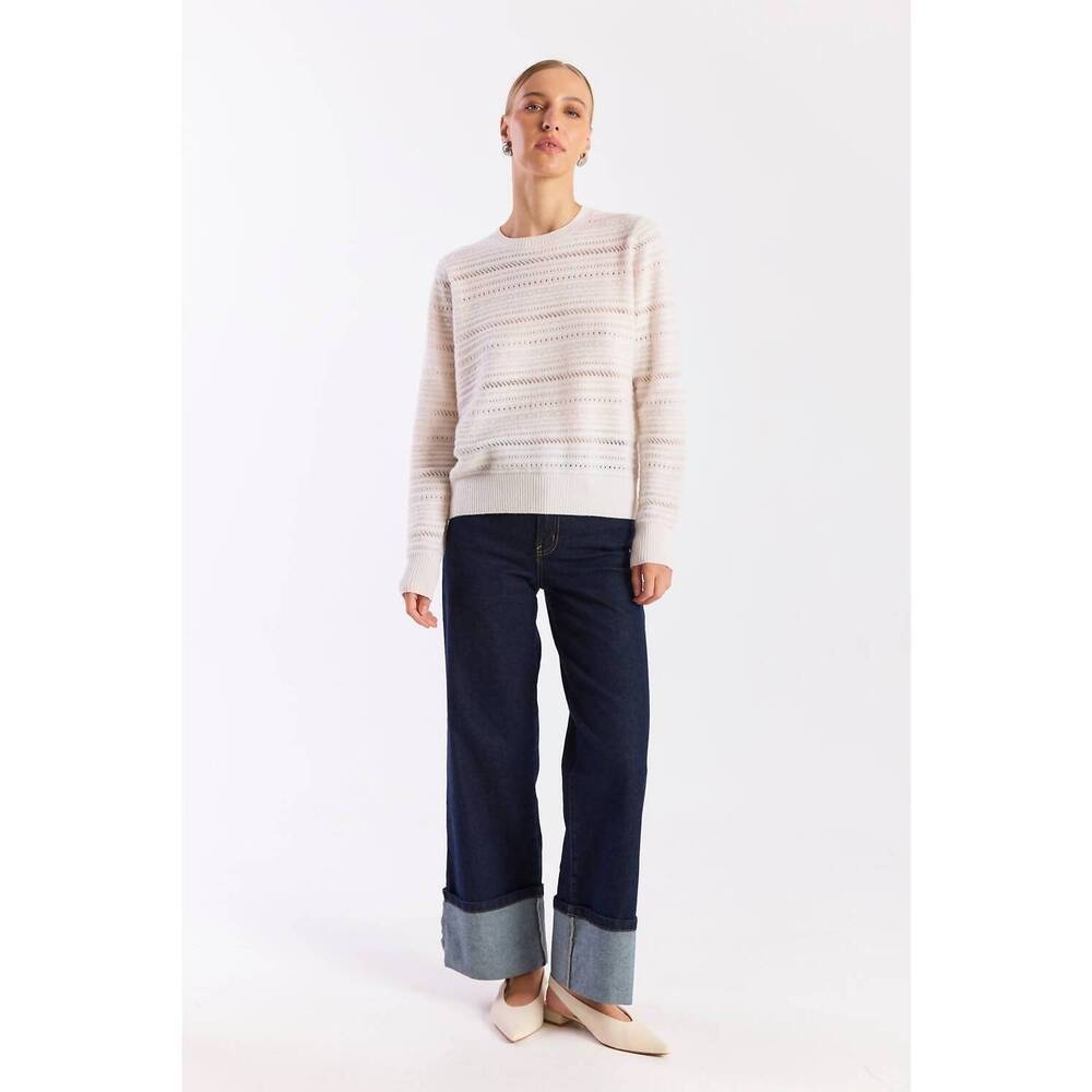 NEW BRODIE CASHMERE textured taylor crew top in beige